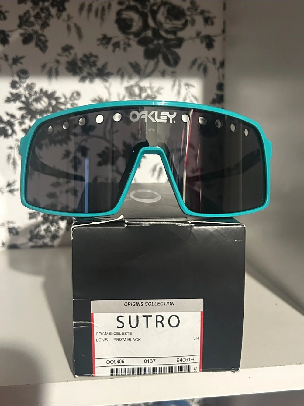 Oakley Sutro Shield Sunglasses in Celeste Turquoise with Black Lens